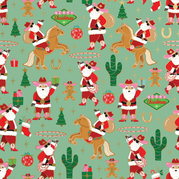 RODEO SANTO CHILDRENS CHRISTMAS GIFT WRAP  BY JILLSON ROBERTS. XB 837.