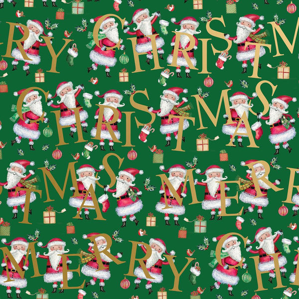CHILDREN'S SANTA GREEN CHRISTMAS GIFT WRAP BY JILLSON ROBERTS USA XB 753.