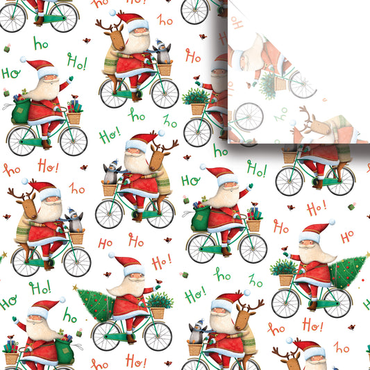 Wholesale Christmas Printed Tissue  Santa On Bicycle.