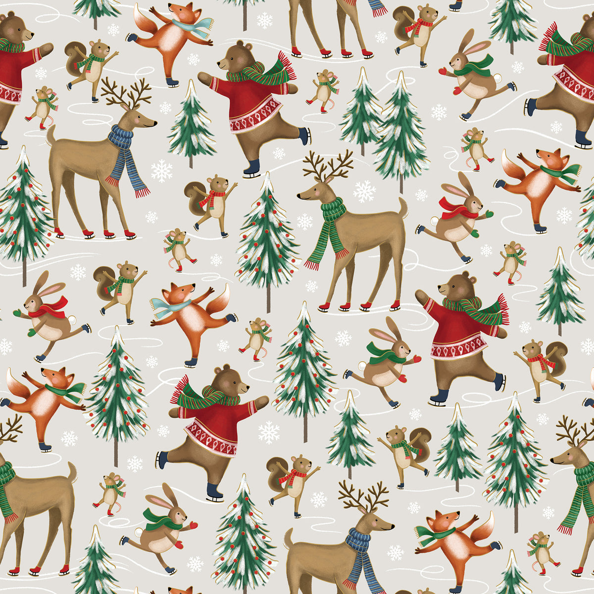 Wholesale Woodland Skating Christmas Gift Wrapping Paper.