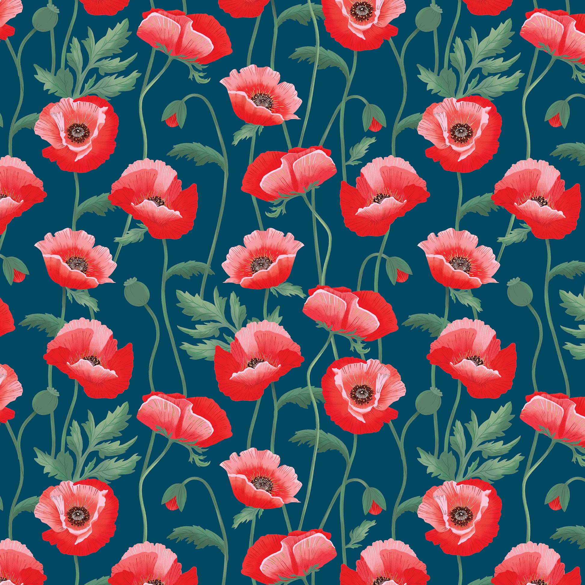 Wholesale Bulk Pretty Poppies Floral Gift Wrapping Paper By Sullivan Papers USA.  Free Shipping USA.