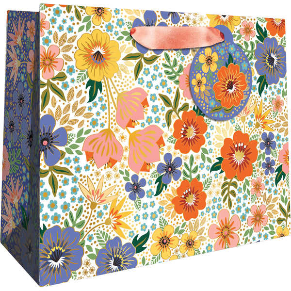 Medium Golden Floral Gift Tote Shoppers By Jillson Roberts USA.