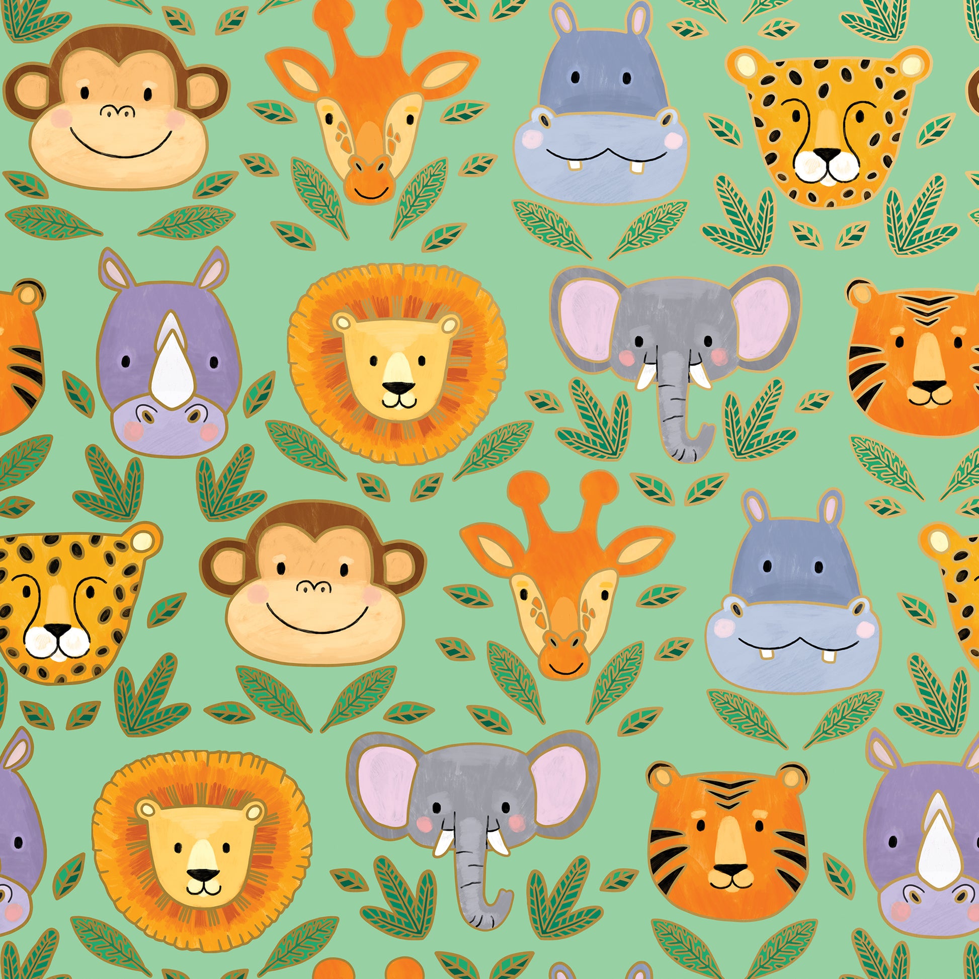 Jungle Animals Baby Gift Wrap By Jillson Roberts USA.