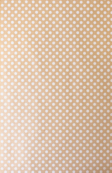 RECYCLED BROWN WHITE DOTS KRAFT GIFT WRAP PAPER BY SULLIVAN USA GW 8509.