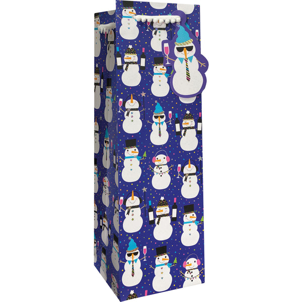 JILLISON ROBERTS BLUE SNOWMAN CHRISTMAS WINE BOTTLE BAG   XBT 608a