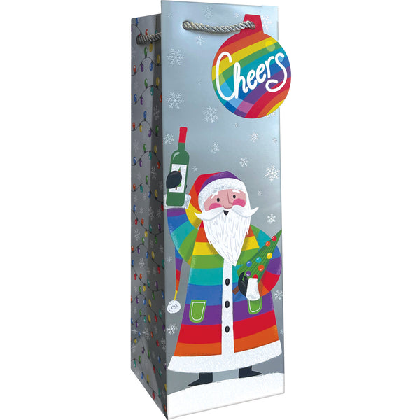 RAINBOW CHEER SANTA CHRISTMAS WINE BOTTLE BAGS   120 / CASE    XBT 554A