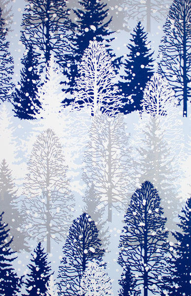BLUE WHITE CHRISTMAS TREE SCENE GIFT WRAP BY SULLIVAN USA  GW8264