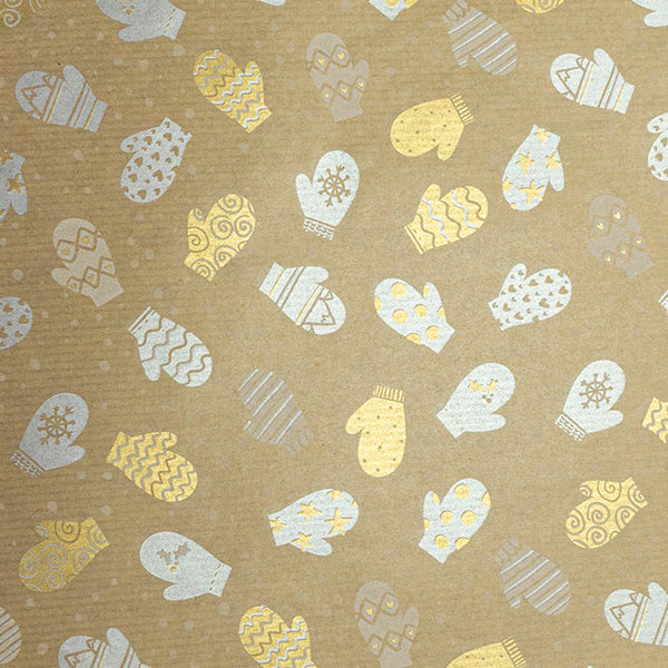 GOLD SILVER MITTENS METALIZED GIFT WRAP ROLL
