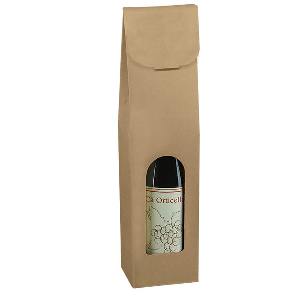 ONE BOTTLE NATURAL KRAFT CARRIER WITH WINDOW.  50 BXS / CTN  BC1NAT - W H Koch Packaging